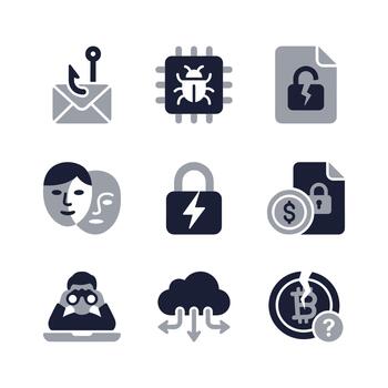 Minimalist Style Data Security and Cyber Attack Concept Icon Set vector