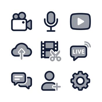 sencillo contorno estilo medios de comunicación y comunicación elemento gris escala icono conjunto vector