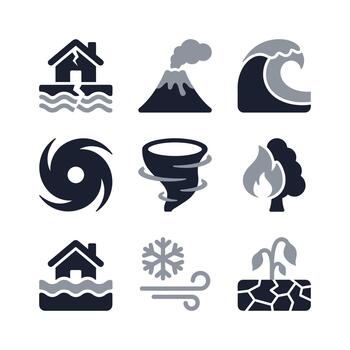 Flat Design Natural Disaster Event Weather Danger Safety Graphic Element Set vector