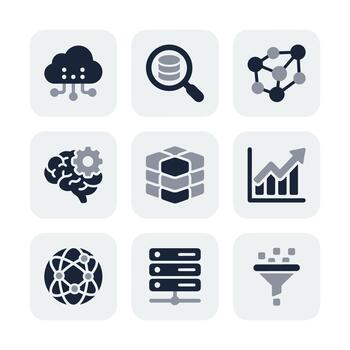 moderno plano estilo colección de datos análisis y máquina aprendizaje íconos vector