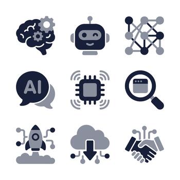 minimalista glifo artificial inteligencia y máquina aprendizaje relacionado icono colección vector