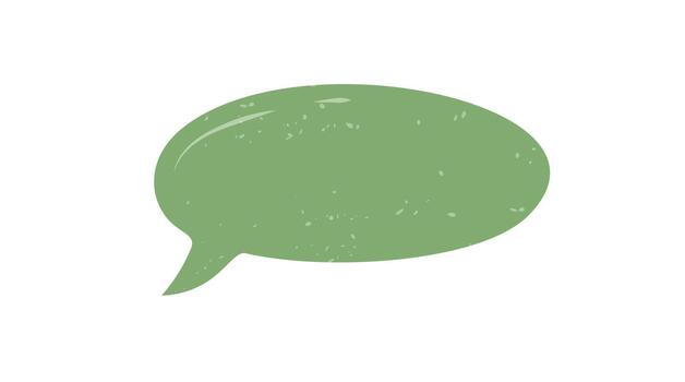Green rough speech sticker with fluid, hand drawn style forms main bubble. Template for chat or talk, rectangle shape and dialogue message element. Versatile option for modern visual vector