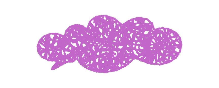 Chalk sketch cloud speech bubble forms an organic message in purple. Bubble shape with dialogue element represents chat or talk, blending expressive style with speech concept in a simple format. vector