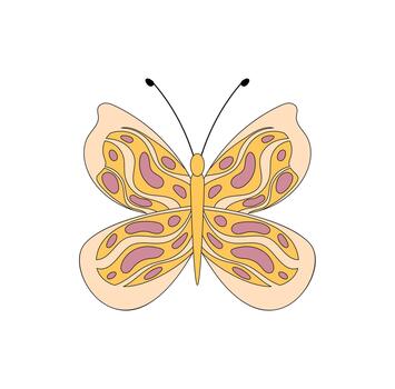 Groovy retro butterfly sticker in a funky and colorful abstract style. Cute y2k groovy element, 70s pop graphic, with playful vintage shape, ideal for trendy modern creative projects. vector