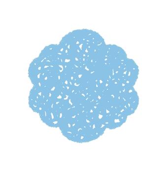 Groovy retro scallop shape with crayon hatched sketch in blue abstract shading. Graphic scallop element forms border and frame, chalk background creates a y2k vibe for creative modern uses. vector