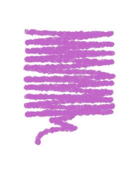 Scribble speech bubble in purple crayon style forms a playful box. Graphic chat doodle with talk and dialog message accents. Vivid abstract look for creative conversation artworks. vector
