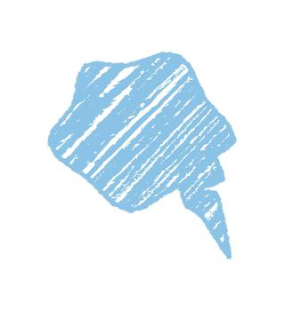 Blue chalk squiggle handdrawn speech bubble with sketch organic diagonal shape. Talk and comment element in a unique style, abstract comment form and graphic talk mark for bold visual conversation. vector