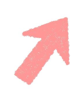 Pink hand drawn swirl arrow with crayon texture forms an up icon element, twist pointer and modern symbol. Sketch style gives an artistic turn, clear shape stands out for bold direction. vector