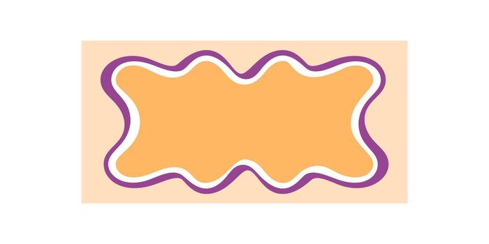 Groovy wavy rectangle cartoon frame with funky border in orange and purple. Retro shape and graphic background, y2k style visual element for stylish, playful projects modern creative label. vector
