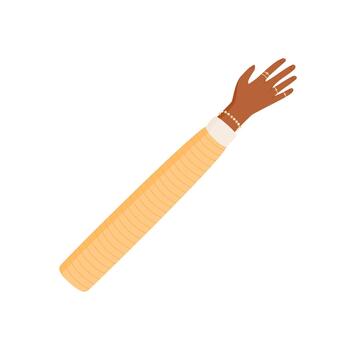 Flat raised open hand gesture with diverse ethnic appearance. Symbolic human hand with fingers raised, representing diversity and inclusivity. Creative symbol colorful and ethnic design. vector