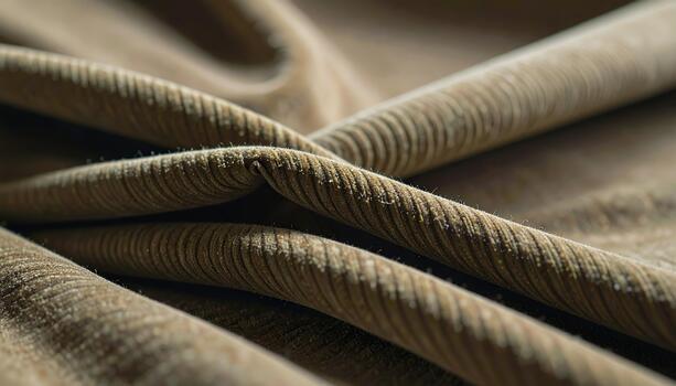 Close-up of Textured Brown Corduroy Fabric Folds, Soft and Warm Material. photo