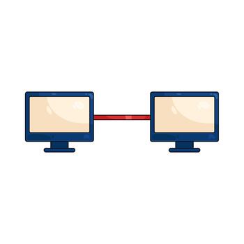 Illustration of Network Connection Between Two Desktop Computers vector