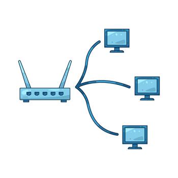 Illustration of Router Connected to Three Desktop Computers vector