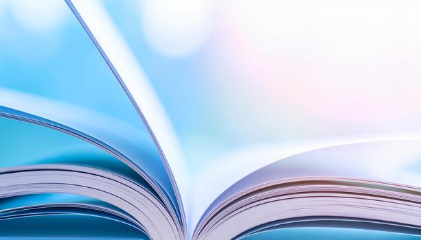 Open Book with Blue Tinted Pages, Abstract Education Concept, Close-up View. photo