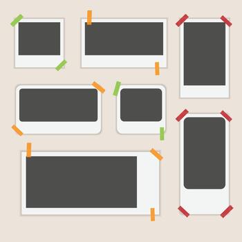 Set of Realistic photo frame mockup displayed on white background. Vintage postcard Photo frame mockup with highlighted shadow collection illustration vector