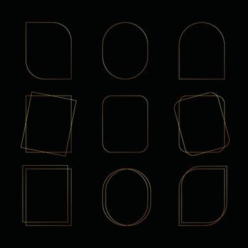 Set of golden frames. Linear decorative geometric collectible turquoise frames framed on background, minimalism, thin lines vector