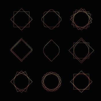 Set of orange frames. Linear decorative geometric collectible turquoise frames framed on background, minimalism, thin lines vector