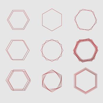 Set of red frames. Linear decorative geometric collectible turquoise frames framed on background, minimalism, thin lines vector