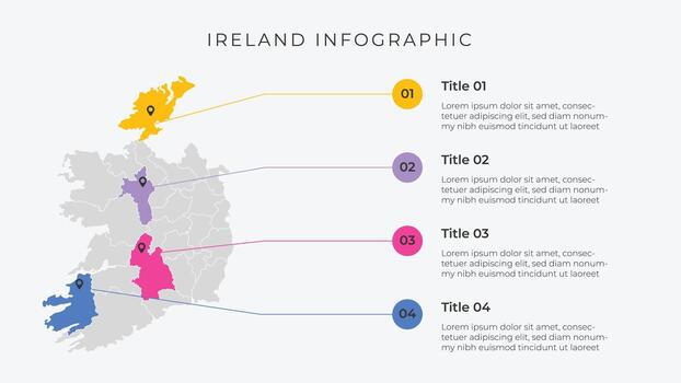 Ireland map infographic template with 4 options. Ireland political map infographic for presentation. vector