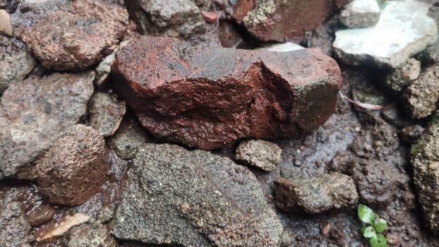 Natural texture images of rocks and damp soil after rain, suitable for AI training material classification. photo
