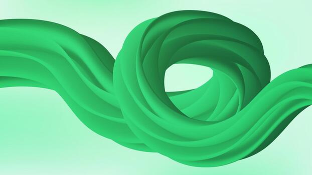Abstract Green 3D Swirl Background. Illustration of Fluid Twisted Shape with Matte Gradient. Eco, Nature, and Finance Concept. vector