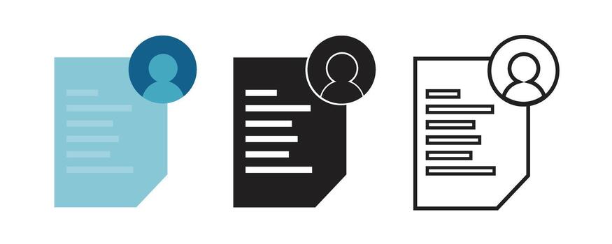 usuario perfil documento icono conjunto en departamento, sólido, y contorno estilo para negocio y corporativo identidad concepto vector