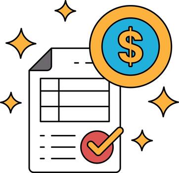 A dollar bill is on top of a piece of paper with a check mark vector