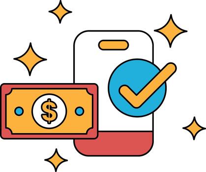 un teléfono con un cheque marca en eso y un dólar cuenta siguiente a eso vector