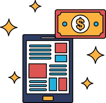 A tablet with a dollar bill on top of it vector