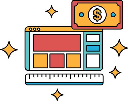 A computer screen with a ruler and a dollar bill on top vector