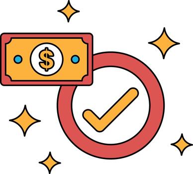 A dollar bill is shown with a check mark on it vector
