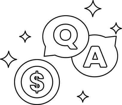 A black and white image of a dollar sign, a question mark, and an A vector