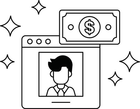 un hombre es mostrado en un computadora pantalla con un dólar cuenta siguiente a él vector