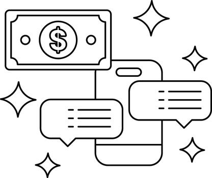 A dollar bill is shown with a phone and a text message vector