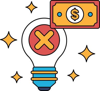 un dólar cuenta es en parte superior de un ligero bulbo con un X mediante eso vector