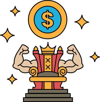 un hombre con un muscular construir es sentado en un trono con un dólar firmar en parte superior de vector