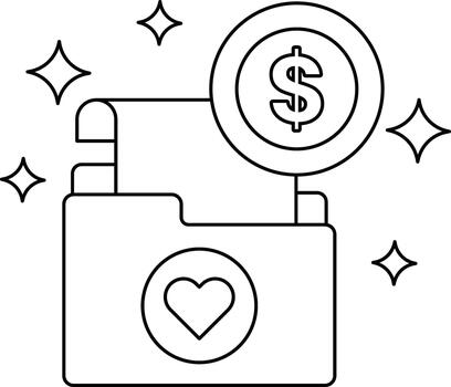 A dollar sign is on top of a folder with a heart vector