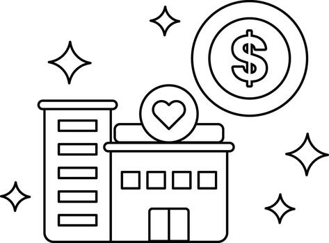 A building with a heart on it and a dollar sign vector