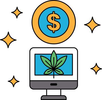 A computer monitor with a dollar sign and a leaf on it vector