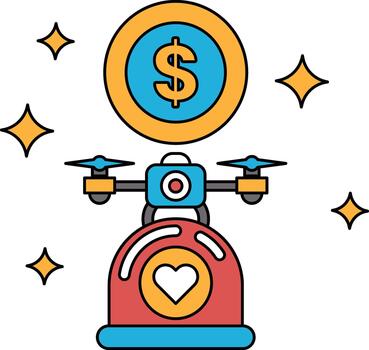 A dollar sign is on top of a scale with a drone on the bottom vector