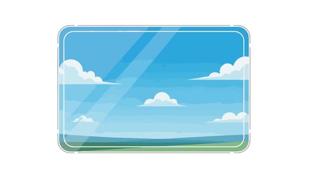 Cartoon Render of Sky with Clouds and Green Plains in Frame vector