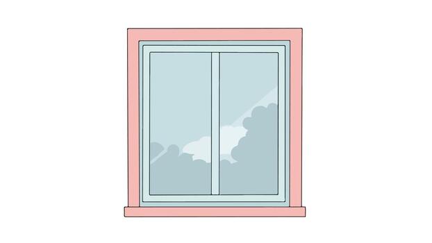 Cartoon Style Window with Light Pink Frame and Visible Clouds vector
