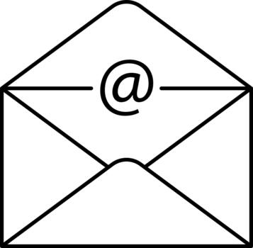 Email envelope icon with at symbol line art vector