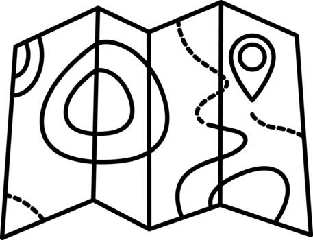 Folded map with location pin and route icon line art vector