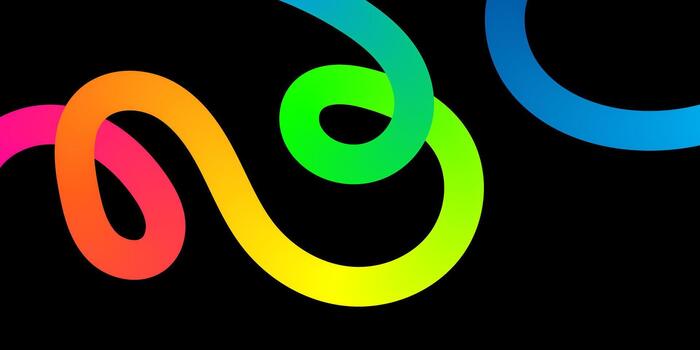 dinámica resumen ilustración de brillante arco iris degradado formas en un profundo negro antecedentes vector