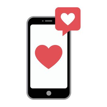 Smartphone displaying a large red heart with a notification bubble vector