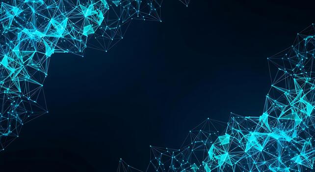 Abstract glowing blue network of interconnected lines and dots on a dark background, representing data and technology photo