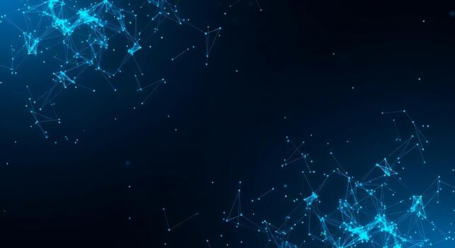 Abstract glowing blue network of interconnected nodes and lines on a dark background, representing data and technology photo