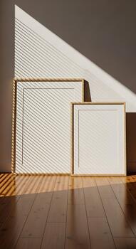 dos vacío imagen marcos propensión en contra un pared con dramático ligero y sombra patrones foto