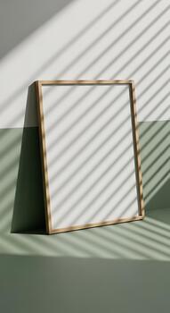 blanco de madera marco propensión en contra un pared con a rayas sombra patrones, creando un minimalista y artístico composición foto